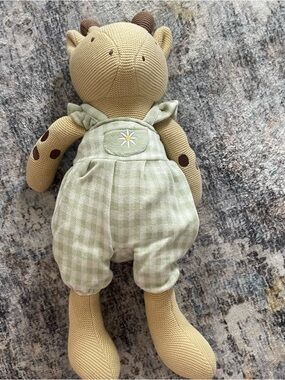 Pottery Barn Kids Plush Knit Giraffe Medium Stuffed Animal Green Gingham T23